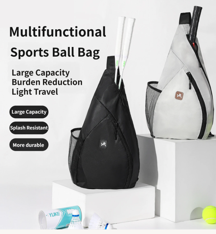 Black Pickleball & Racket Sports Sling Bag with Expandable High-Capacity Storage - Waterproof Oxford Tennis & Badminton Gear Crossbody Backpack