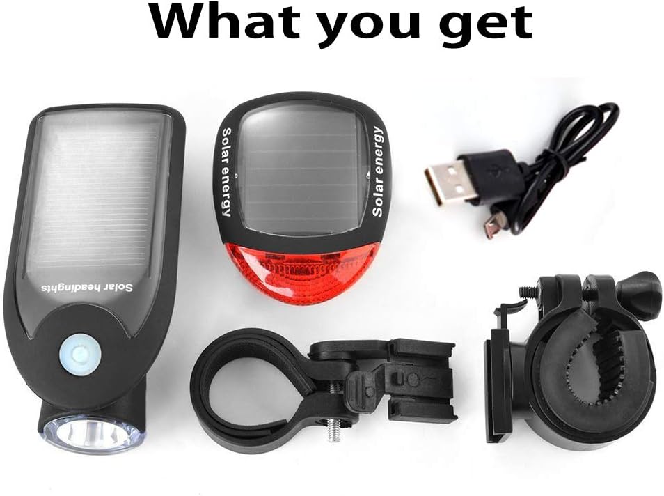 Bike Lights Front and Back Solar Bicycle Light USB Rechargeable LED Light Lamp 3 Function