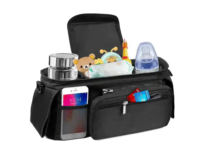 Stroller Organizer with Insulated Cup Holder Detachable Bag