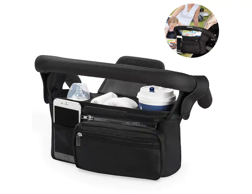 Stroller Organizer with Insulated Cup Holder Detachable Bag