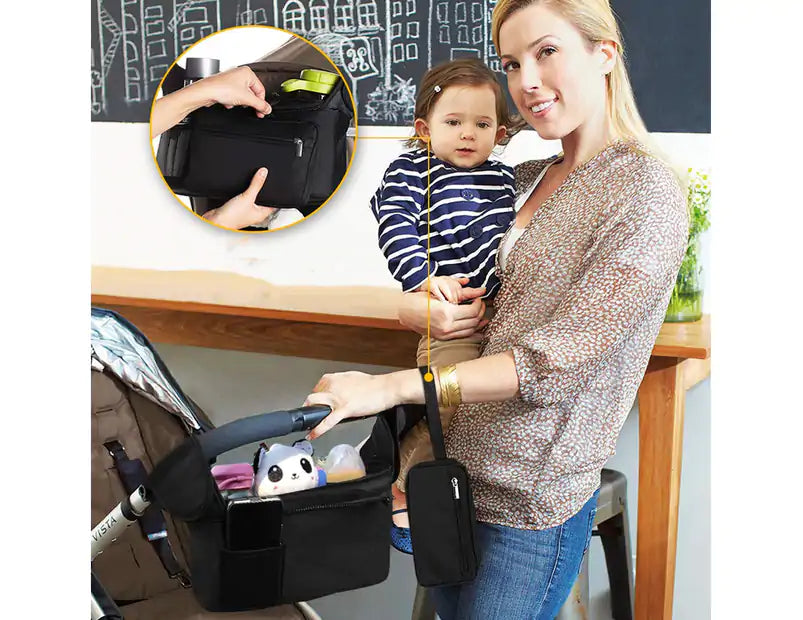 Stroller Organizer with Insulated Cup Holder Detachable Bag