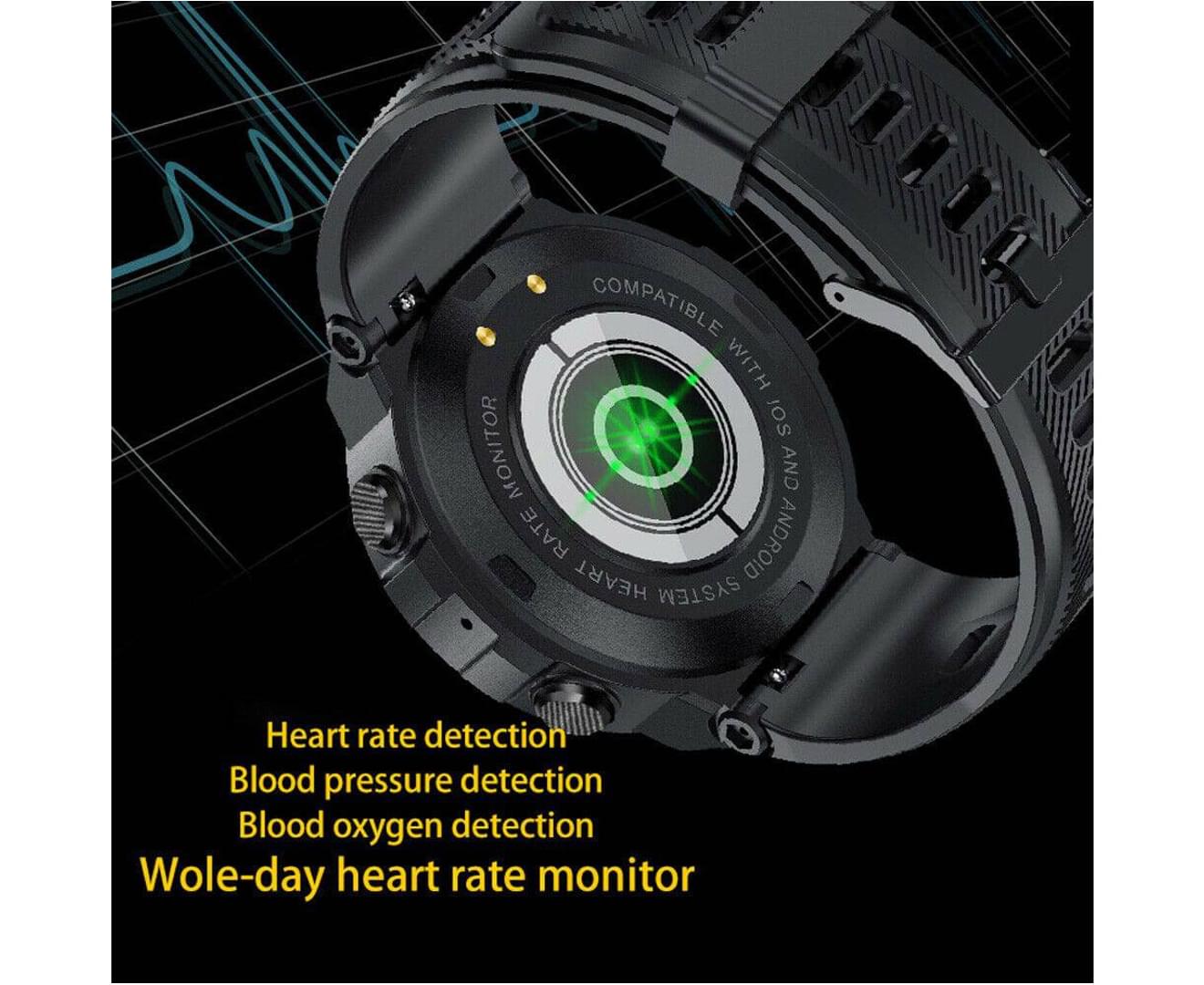Smart Watch for Men with Bluetooth Rugged & Durable Smartwatch Sports Heart Rate  | Green