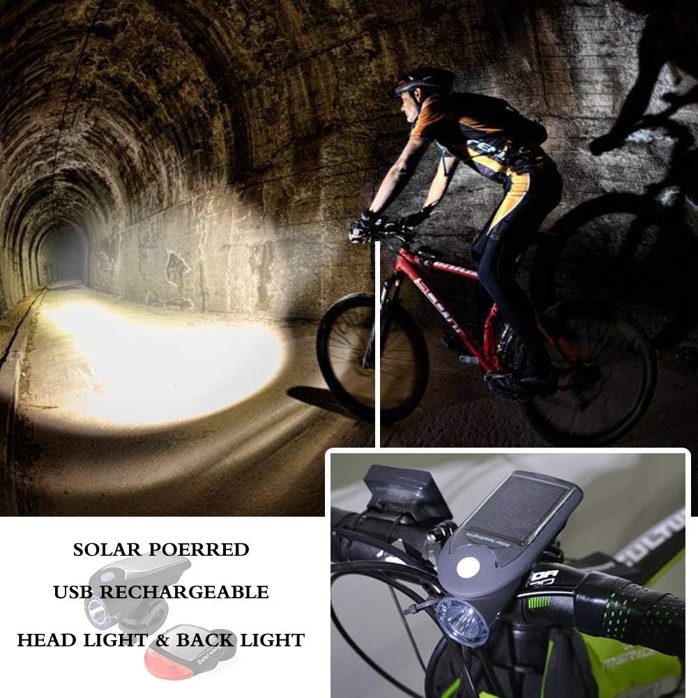 Bike Lights Front and Back Solar Bicycle Light USB Rechargeable LED Light Lamp 3 Function