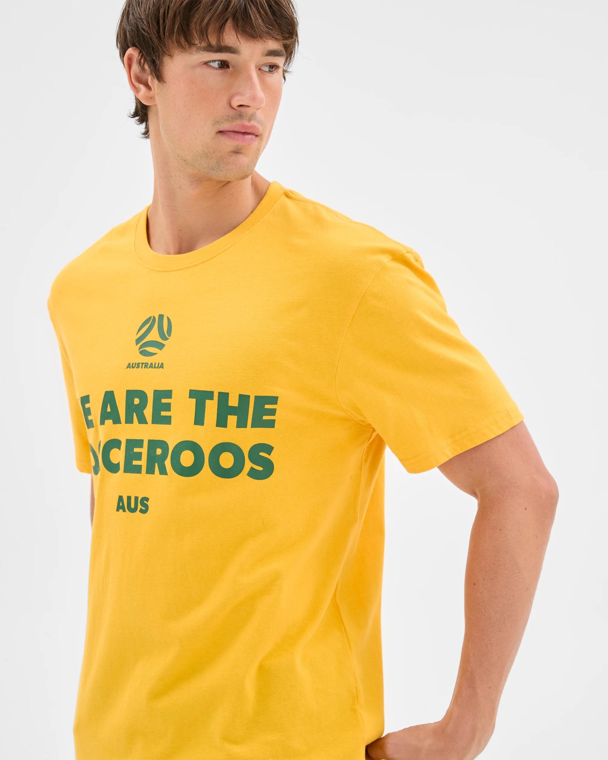 Socceroos Men's Short Sleeve Cotton T-Shirt Gold Crew Neck