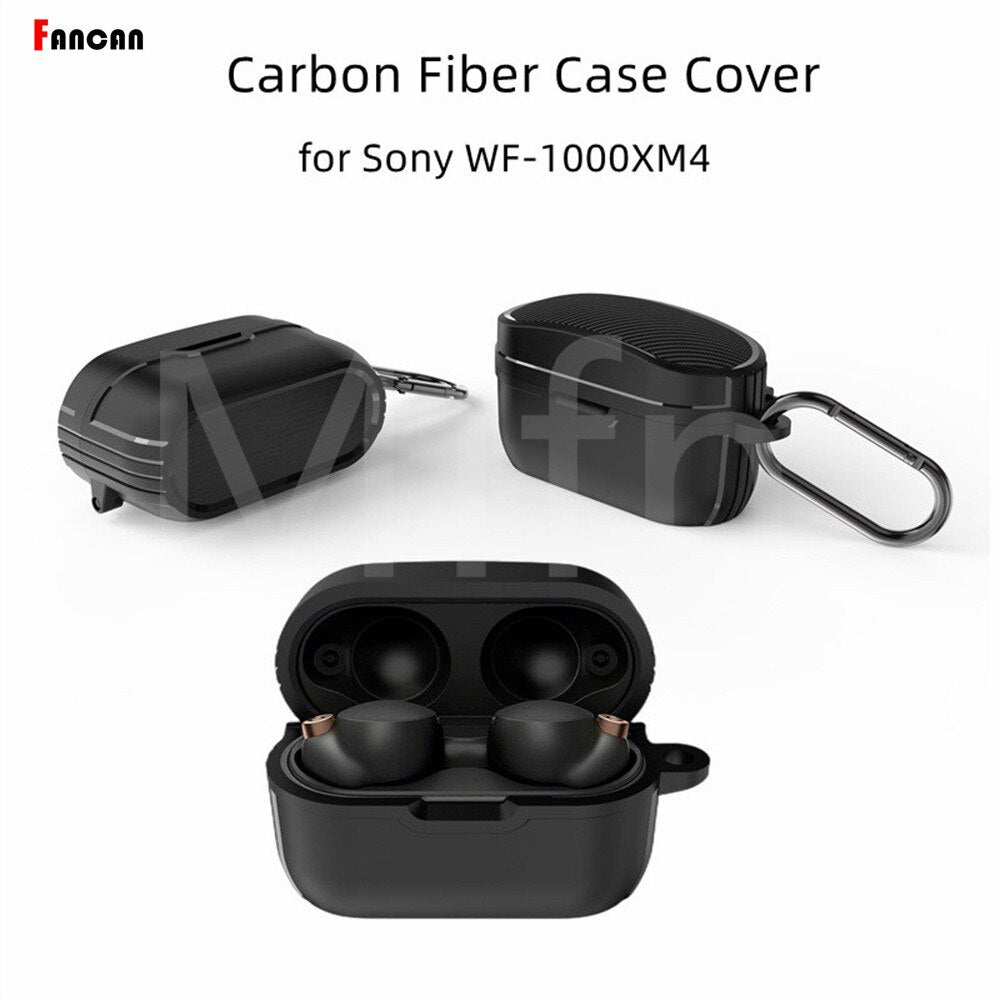For New Sony WF-1000XM4 Carbon Fiber Case Full-Body Protective Rugged Cover
