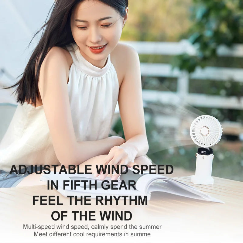 Electric Handheld Fan Portable Mini Cooler Rechargeable Neck Fans for Home Office Student Dormitory Silent Hand USB 5 Speed Fan