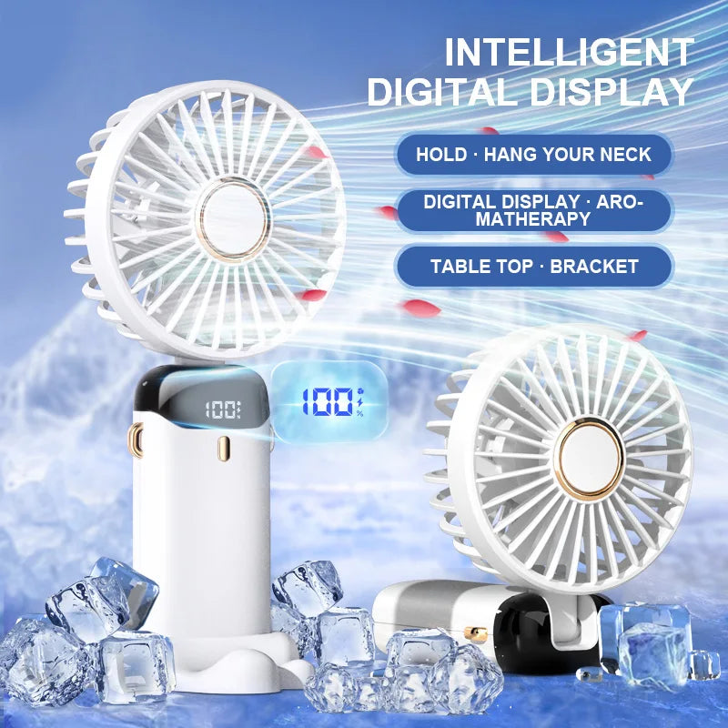 Electric Handheld Fan Portable Mini Cooler Rechargeable Neck Fans for Home Office Student Dormitory Silent Hand USB 5 Speed Fan