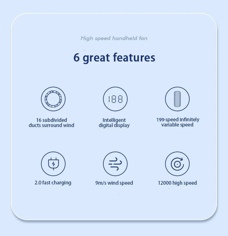 High Speed Handheld Fan Portable Cooler Fans USB Rechargeable 3500mAh Electric Fan Mini Air Conditioner