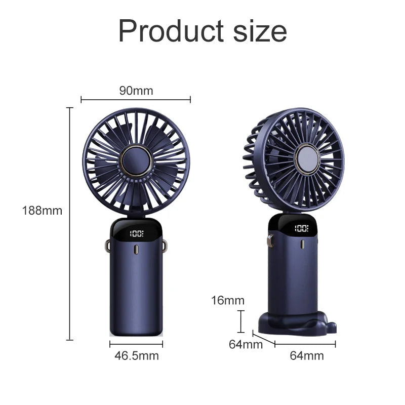 Electric Handheld Fan Portable Mini Cooler Rechargeable Neck Fans for Home Office Student Dormitory Silent Hand USB 5 Speed Fan