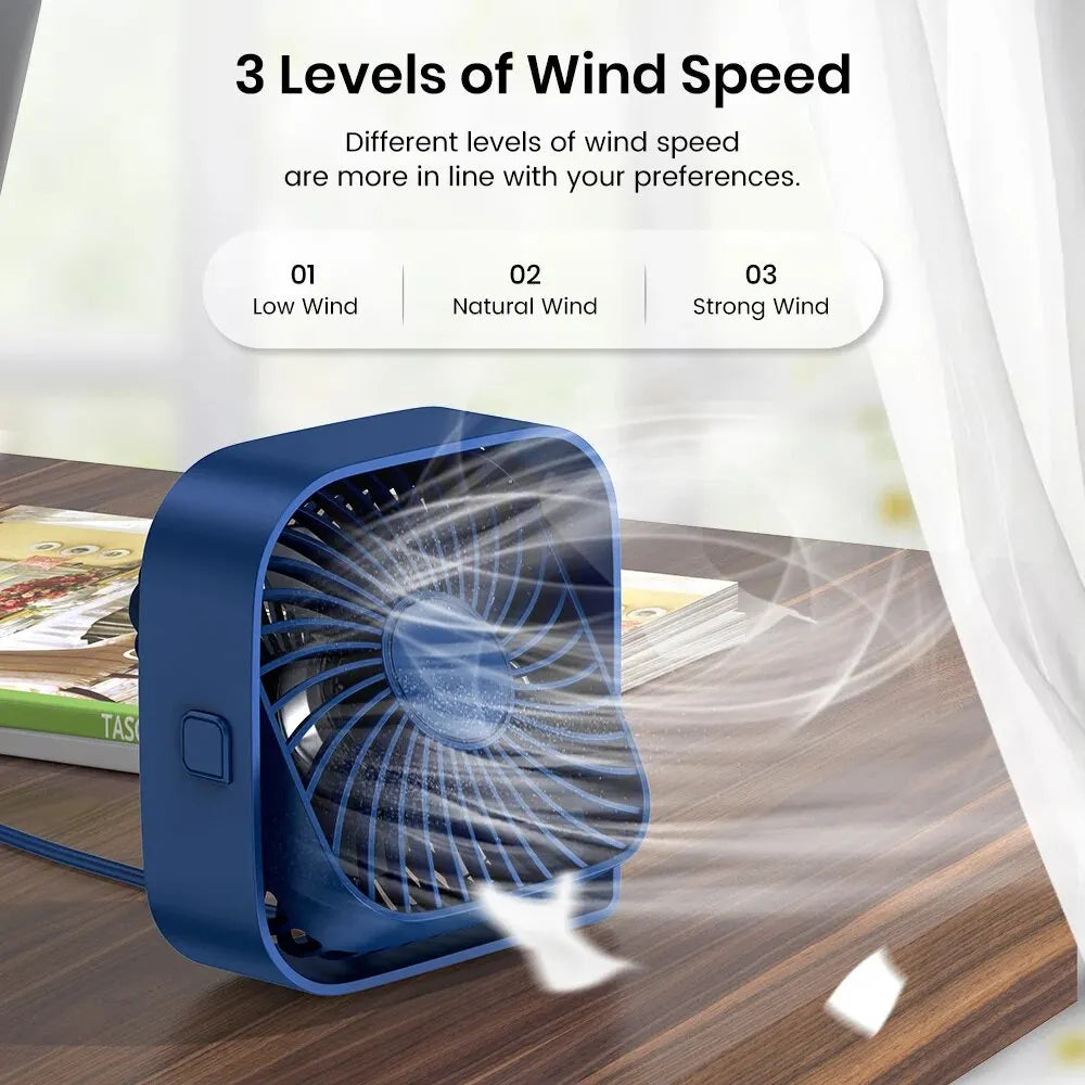 Mini Portable Fan, USB Desk Fan Table, Quiet 3 Speed Wind Personal Fan 360° Rotatable Head Standing Fans for Room Camping