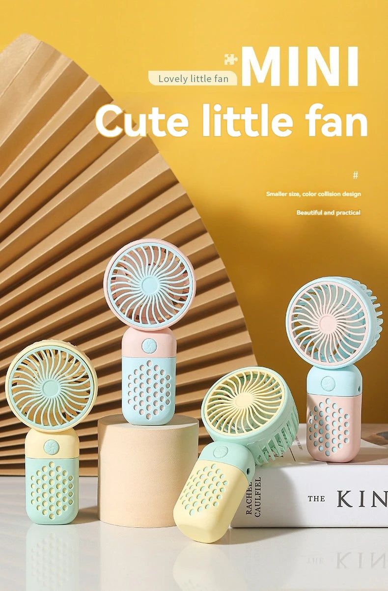 Handheld Charging Fan Cartoon Cute Small Student Charging Small Fan Portable Mini USB Fan Mini Pocket