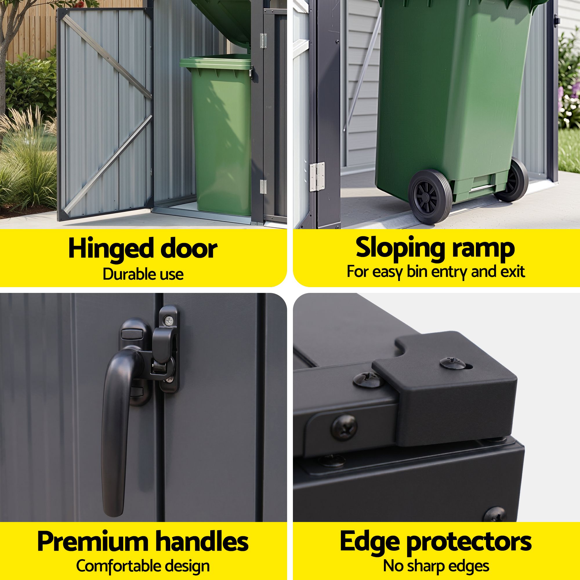 Giantz Bin Shed Triple Wheelie Waste Bins Storage Steel Garden Enclosure Grey