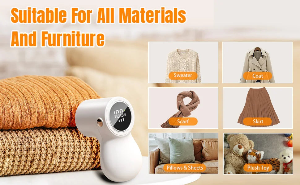 Lint Remover for Clothes with 2 Replaceable Blades Rechargeable Fabric Shaver 3-Speeds Electric Lint Shaver for Sweater