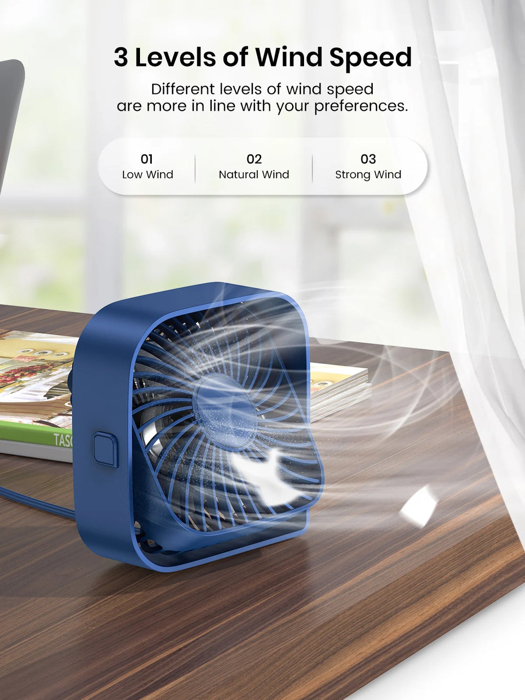 Mini Portable Fan, USB Desk Fan Table, Quiet 3 Speed Wind Personal Fan 360° Rotatable Head Standing Fans for Room Camping