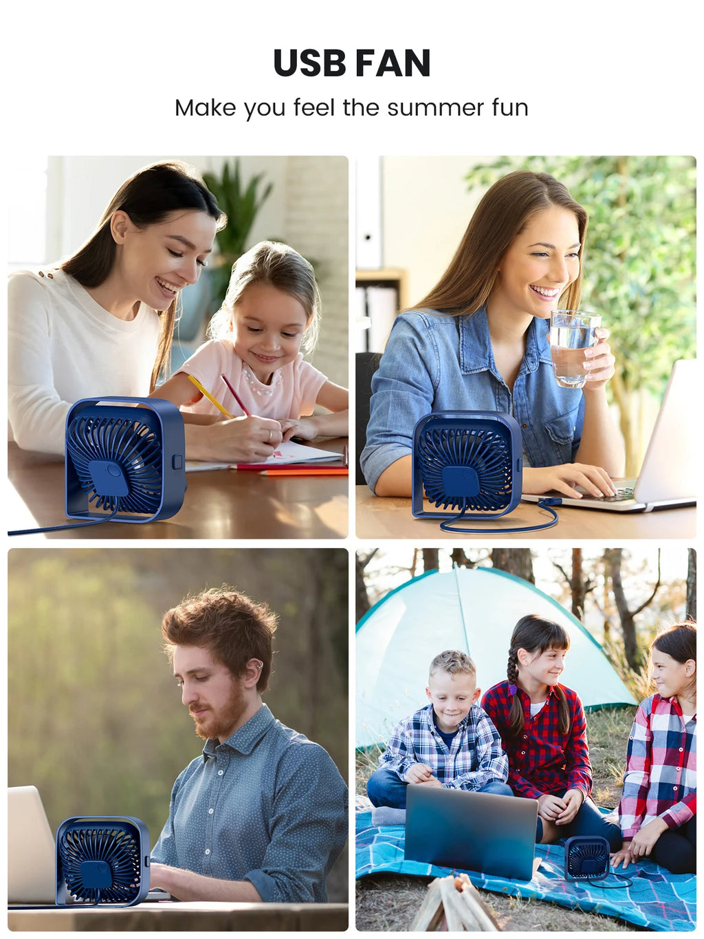 Mini Portable Fan, USB Desk Fan Table, Quiet 3 Speed Wind Personal Fan 360° Rotatable Head Standing Fans for Room Camping