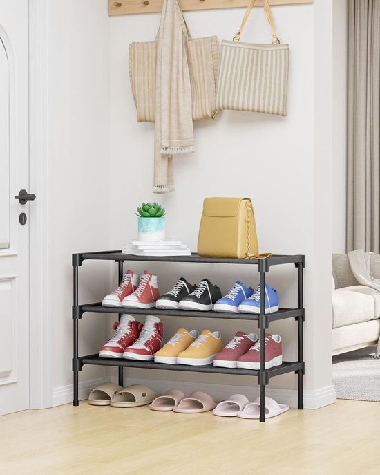 Shoe Rack - 3-Tier Storage Rack - Stackable - 27.5 Inch Wide - Black