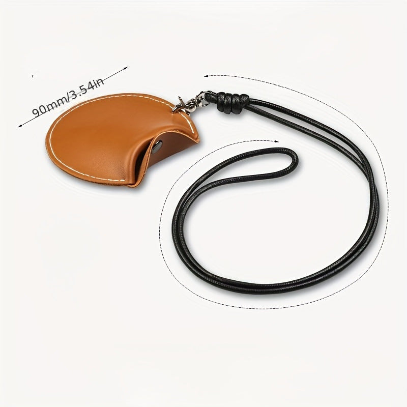 Red Stylish Leather Earbud Pouch with Lanyard - Portable & Compact Coin Purse for Small Items