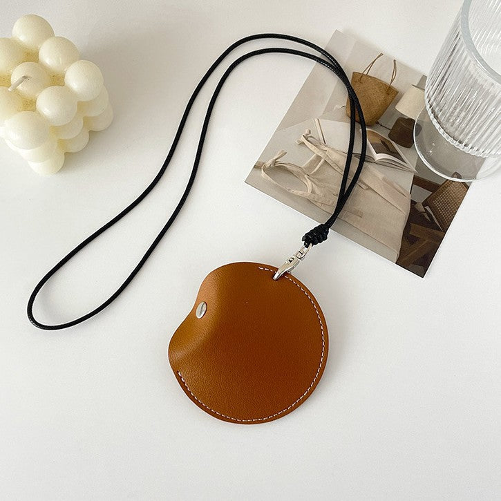 Chocolate color Stylish Leather Earbud Pouch with Lanyard - Portable & Compact Coin Purse for Small Items