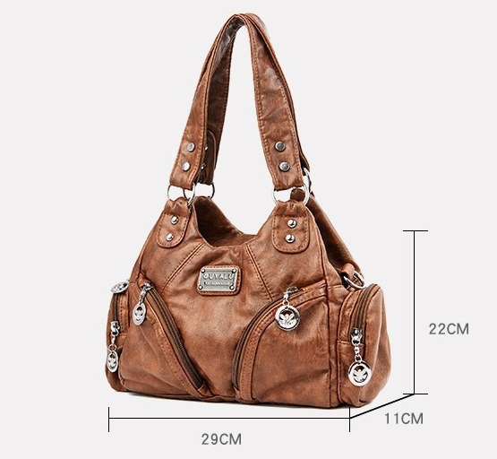 Brown Vintage Soft Leather Hobo Bag for Women - Multi-Pocket Shoulder Purse & Crossbody Handbag