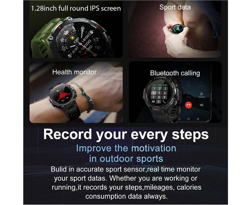 Smart Watch for Men with Bluetooth Rugged & Durable Smartwatch Sports Heart Rate  | Black