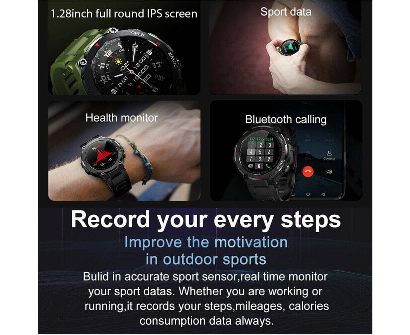 Smart Watch for Men with Bluetooth Call Sports Heart Rate Blood Pressure Oxygen Monitor | Black