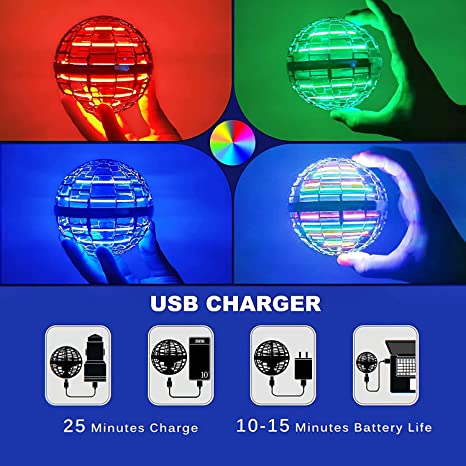 Flying Ball Toys Outdoor Cool Drones for Kids Hover Drones Flying Toy, Built-in RGB Lights Spinner 360° Rotating Spinning UFO Safe for Kids Adults Magic Flying Toys Outdoor Indoor