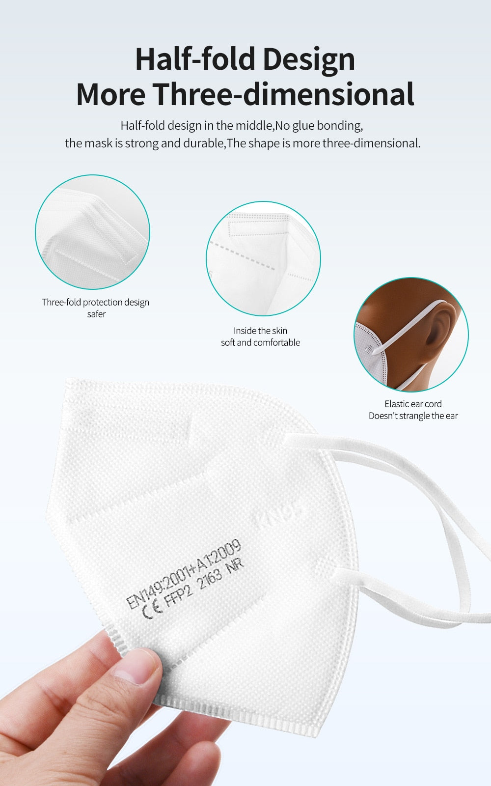 KN95 Face Masks, Fabric Respiratory Mask - 100 Pcs