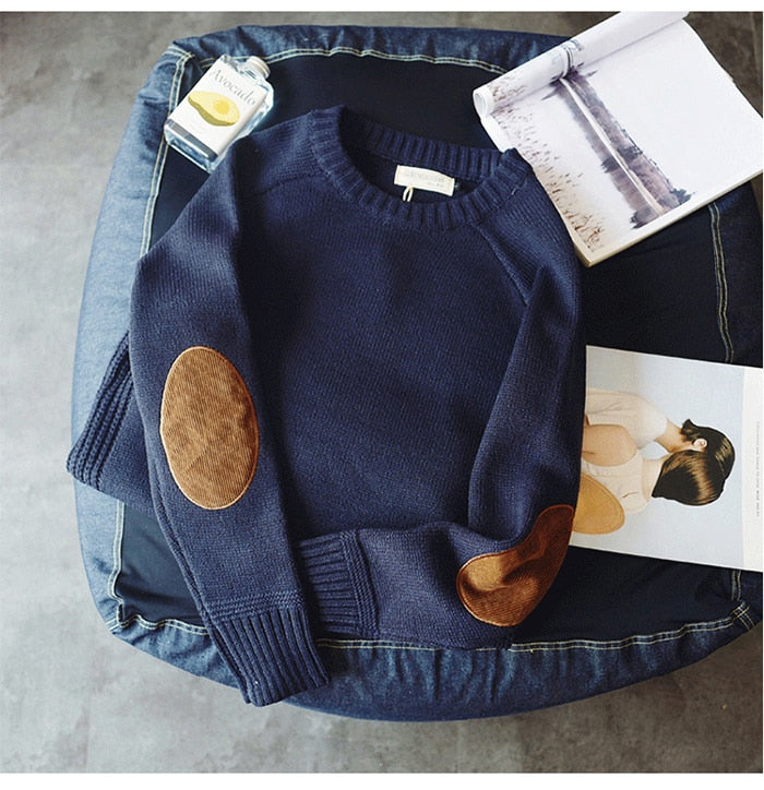 Men Pullover Sweater Autumn Casual Loose Thick O-Neck Wool Knitted