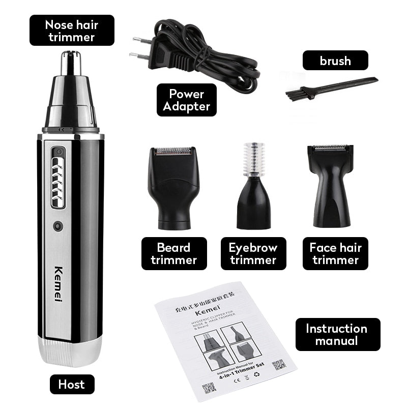 Rechargeable Men Electric Nose Ear Hair Trimmer, Painless Women Trimming Sideburns, Eyebrows, Shaver - 4 in 1 - Men and Women