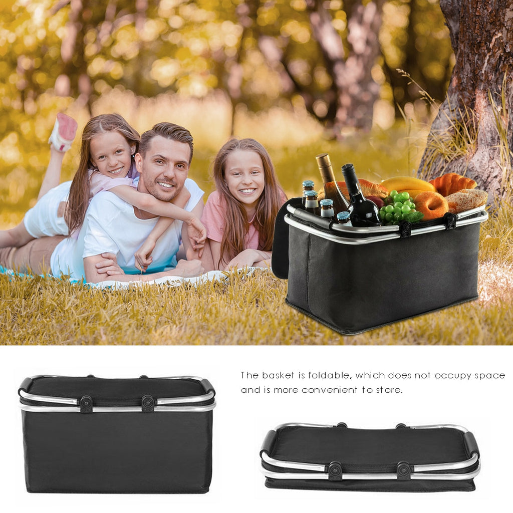 Folding Picnic Camping Basket Insulated Shopping Cooler Home Camping Storage Basket - 30L