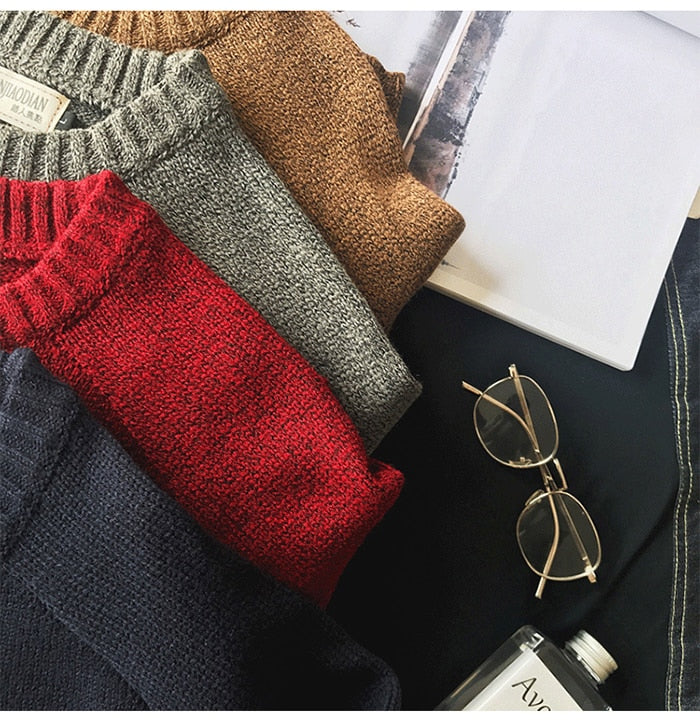 Men Pullover Sweater Autumn Casual Loose Thick O-Neck Wool Knitted