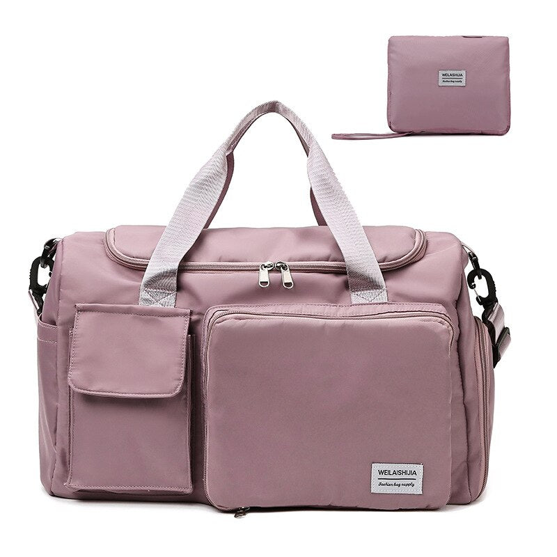 Foldable Gym Travel Duffel Bag, Dry Wet Separated Sport Duffle Bags Yoga Bag, Carry On Bag with Shoe Compartment Travel Weekender Bag