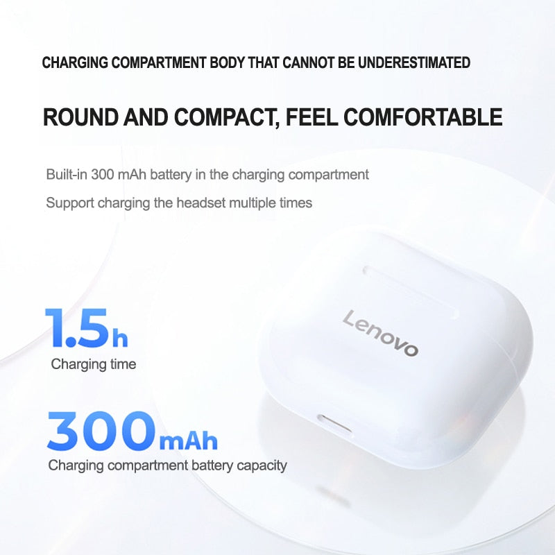 Lenovo Wireless Earphone Bluetooth 5.0, Dual Stereo, Noise Reduction