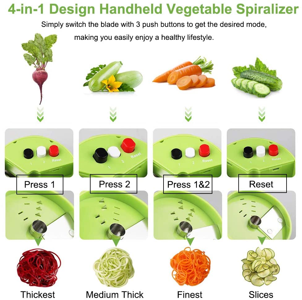 Handheld Spiralizer Vegetable Fruit Slicer 4 in 1 Adjustable Spiral Grater Cutter Salad Tools Zucchini Noodle Spaghetti Maker