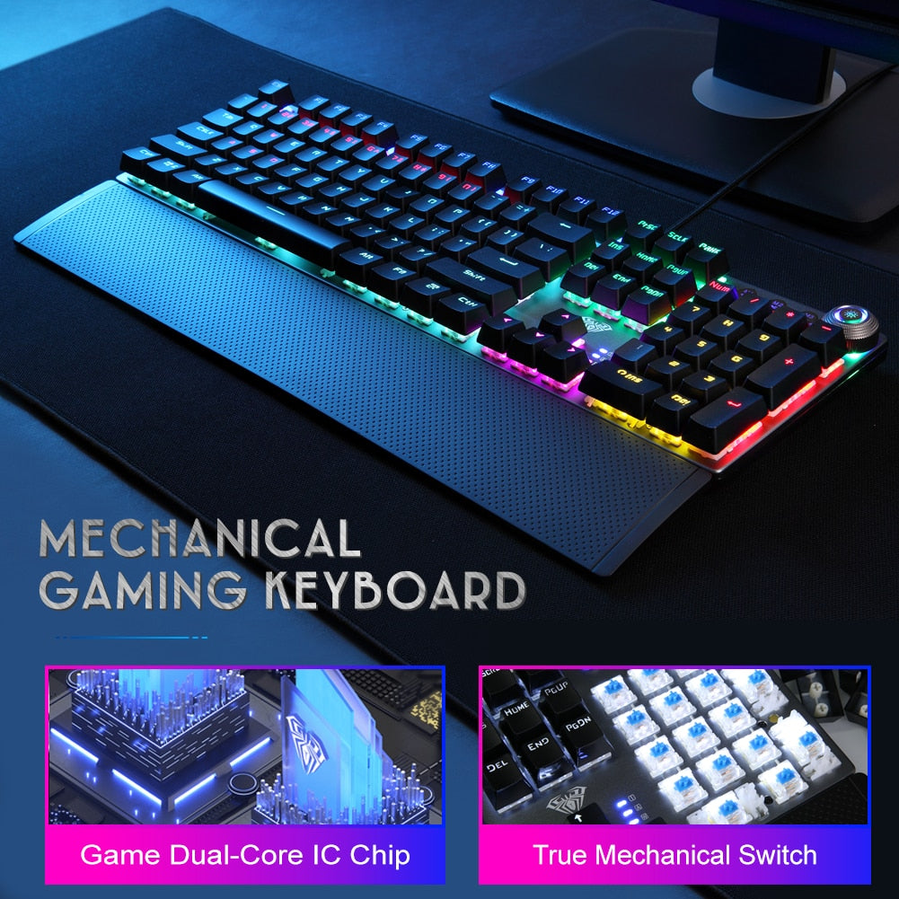AULA F2088 Mechanical Gaming Keyboard Anti-ghosting 104 brown Switch blue Wired Mixed Backlit Keyboard for Game Laptop PC