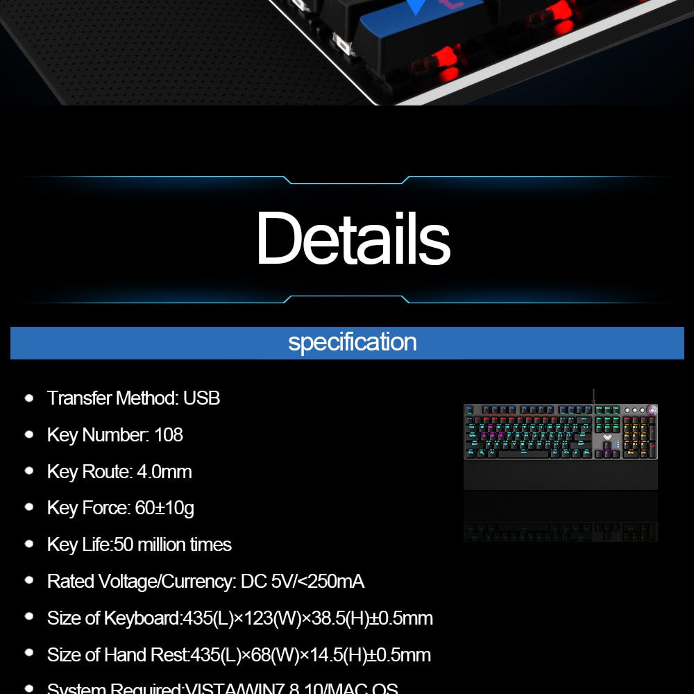 AULA F2088 Mechanical Gaming Keyboard Anti-ghosting 104 brown Switch blue Wired Mixed Backlit Keyboard for Game Laptop PC