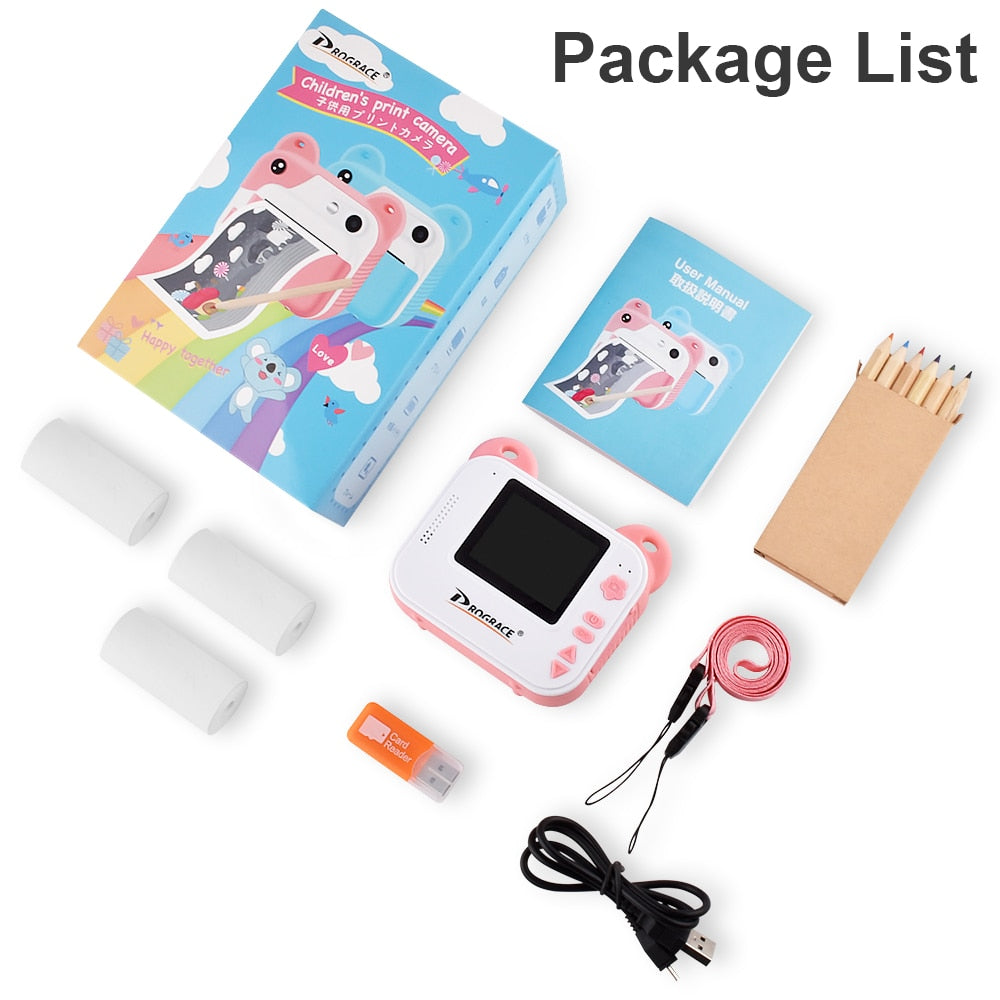 Prograce Kid Instant Print Camera Thermal Printing Camera Digital Photo Camera Girl's Toy Child Camera Video Boy's Birthday Gift