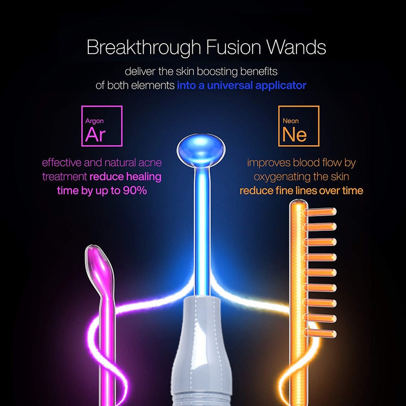 High Frequency Facial Machine Electrotherapy Pro Skin Treatment Wand Glass FUSION (Neon + Argon Wands)