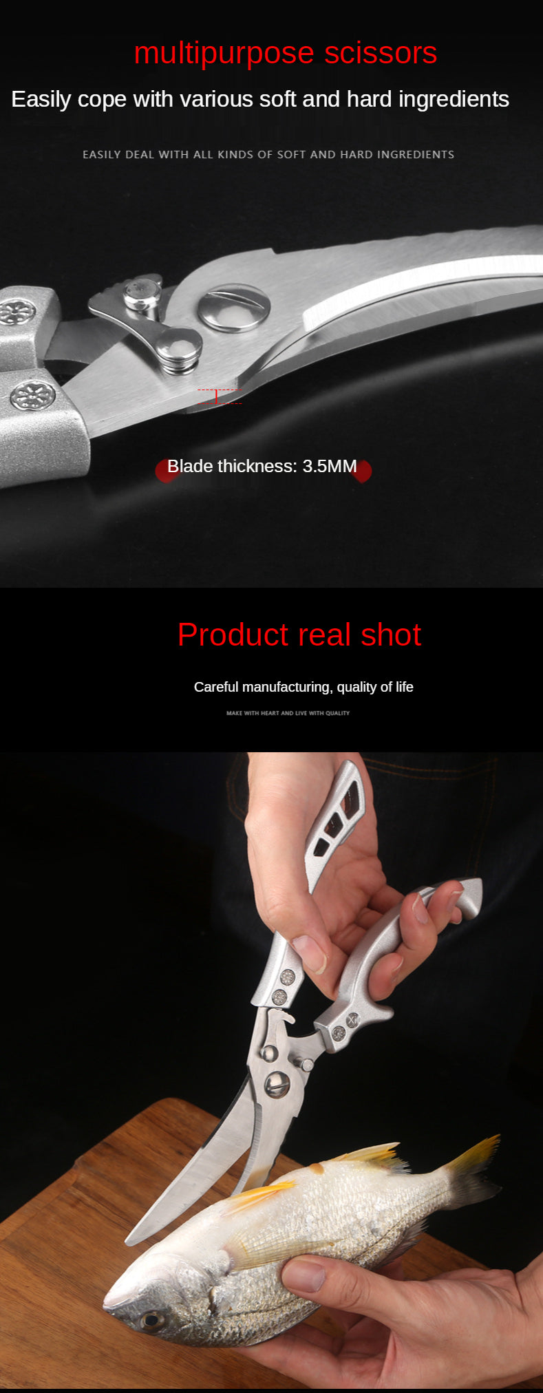 Kitchen Powerful Chicken Bone Scissors Chicken Duck Fish Cutter Shears Stainless Steel Scissors Scale Clean Cook Scissors Knife