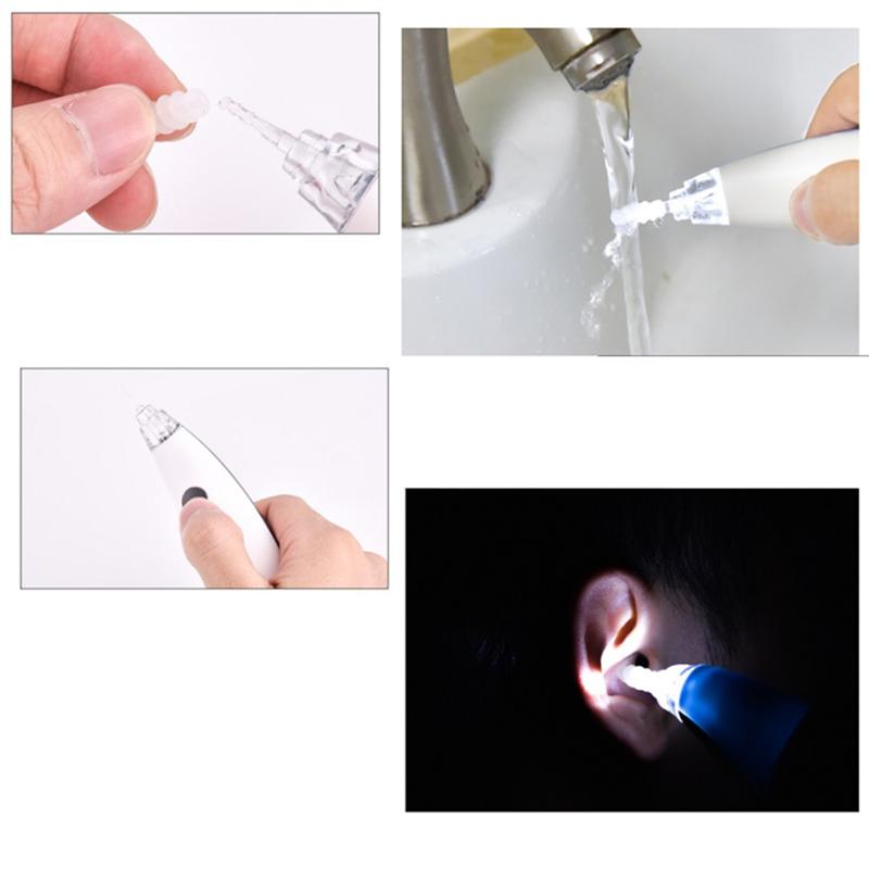 Electric Cordless Vibration Painless Vacuum Ear Wax Pick Cleaner Remover Spiral Ear-Cleaning Device Wax Earpick (Black Or Blue )