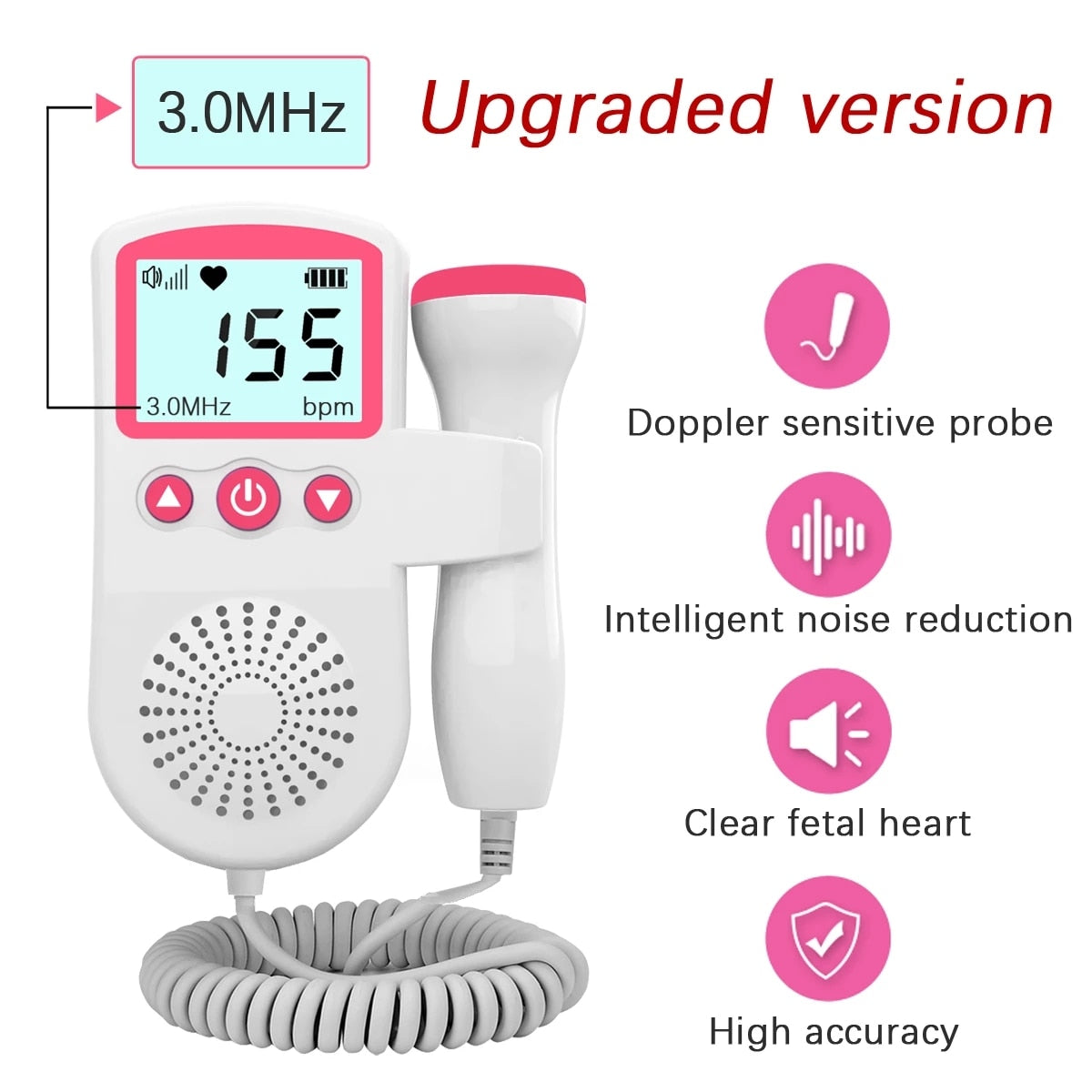 Doppler Fetal Heart rate Monitor Home Pregnancy Baby Fetal Sound Heart Rate Detector LCD Display No Radiation