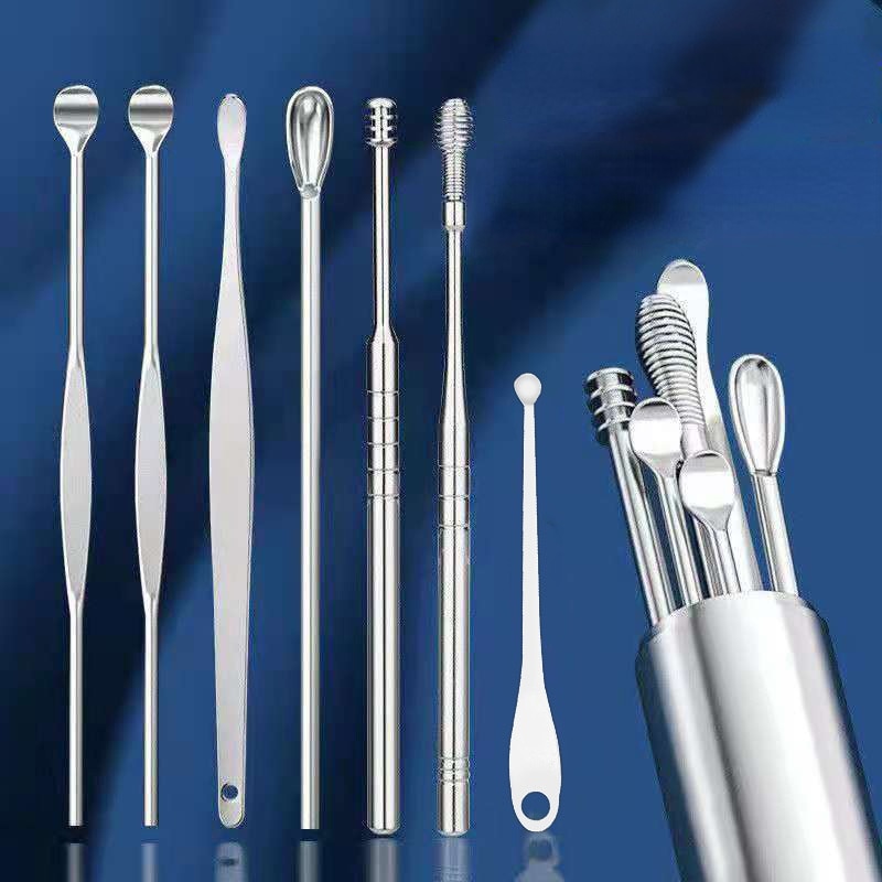 7 Pieces Stainless Steel Earwax Collector, Spiral Turn Ear, Ear Cleaning Tool