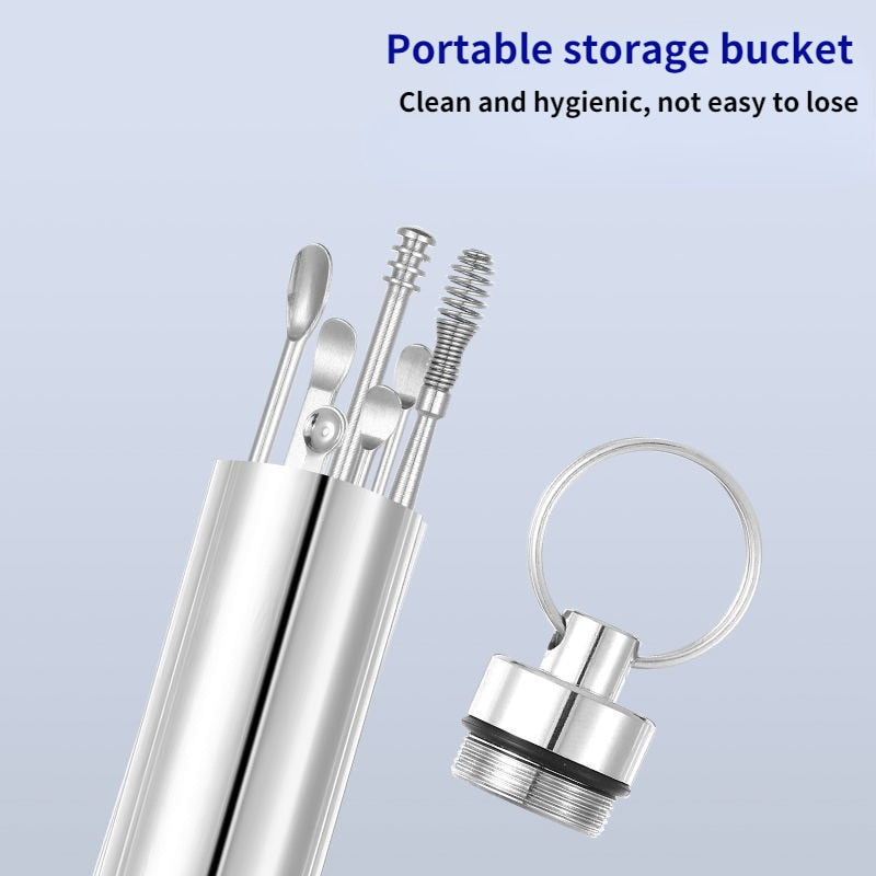 7 Pieces Stainless Steel Earwax Collector, Spiral Turn Ear, Ear Cleaning Tool