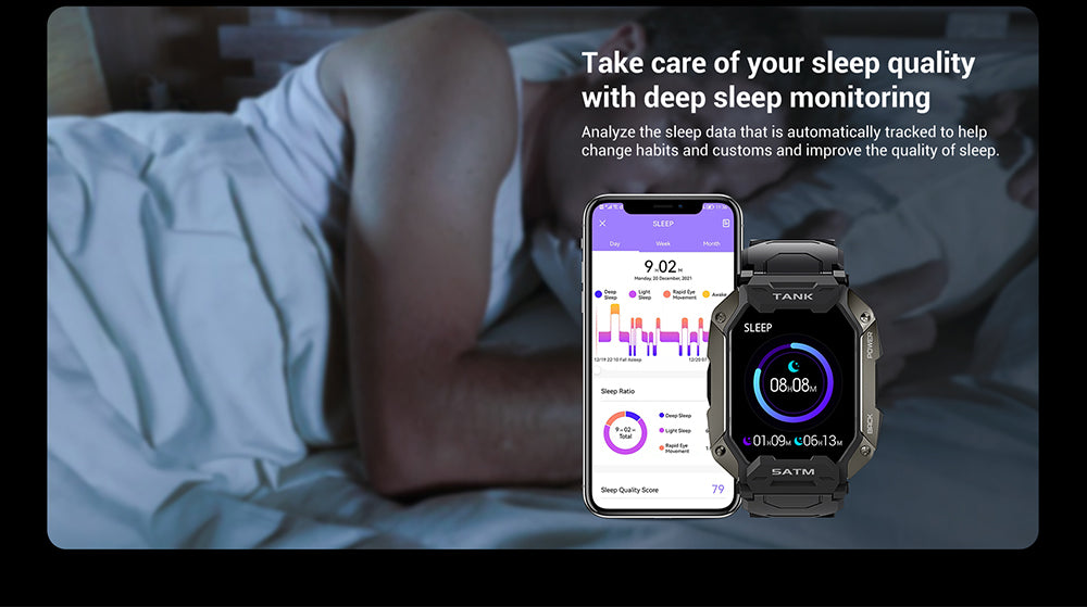 TECHO M1 Rugged Outdoor, Blood Pressure, 5ATM IP69K Waterproof, Bluetooth Smartwatch For Men