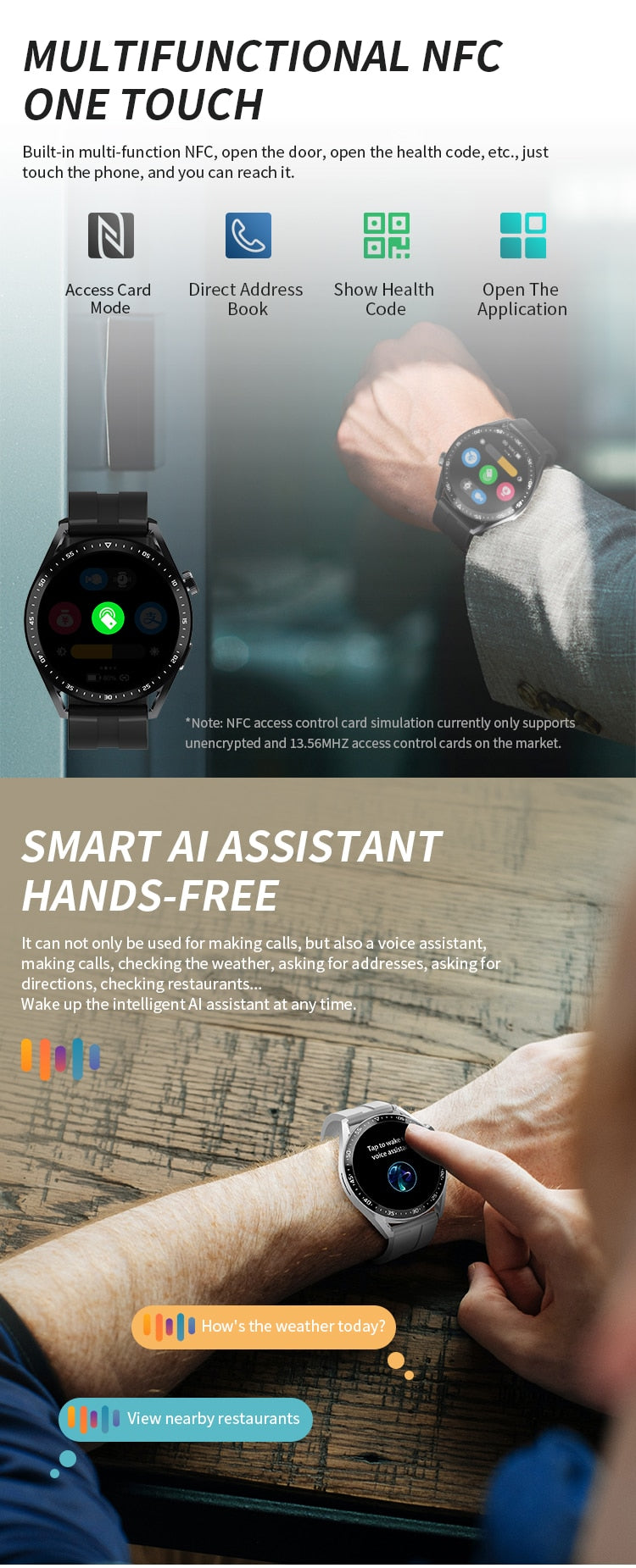 Men Smart Watch HW28 NFC Voice Assistant, Bluetooth Call, Android/iOS