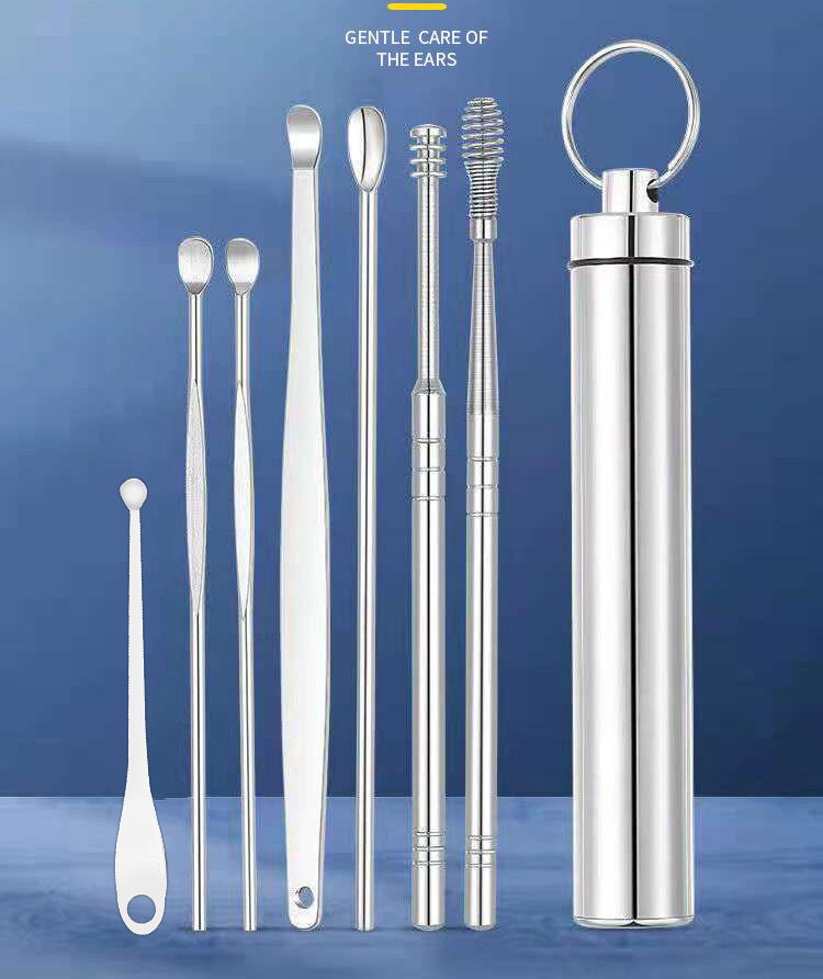7 Pieces Stainless Steel Earwax Collector, Spiral Turn Ear, Ear Cleaning Tool